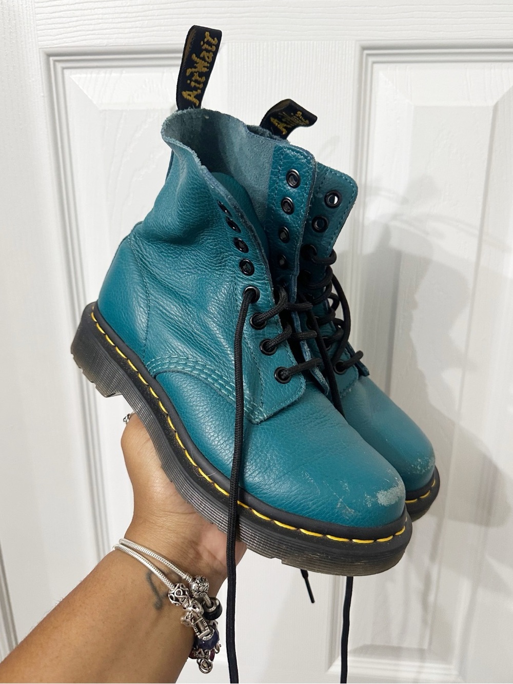 Dr Martens Teal Combat Boots Size 5 Grunge Goth